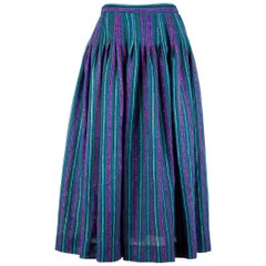 Vintage Yves Saint Laurent Green & Purple Peasant Striped Full Skirt, Late 1970s