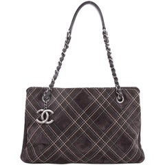 Chanel Saltire Shoulder Bag Stitched Suede