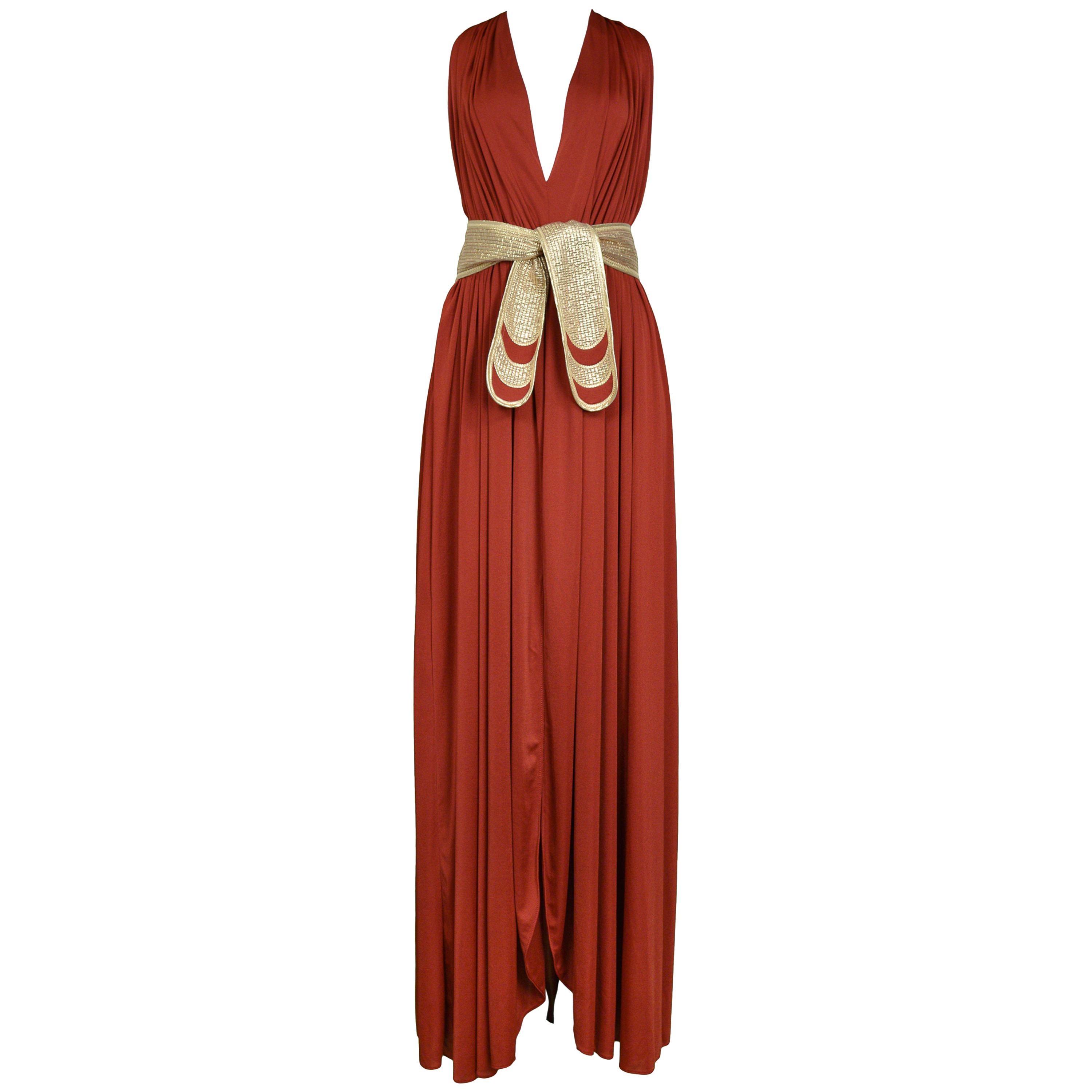 Bill Tice Jersey Belted Halter Disco Gown, 1980s  