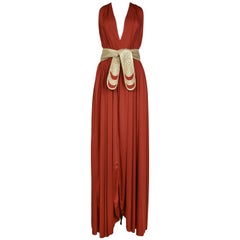 Bill Tice Jersey Belted Halter Disco Gown, 1980s