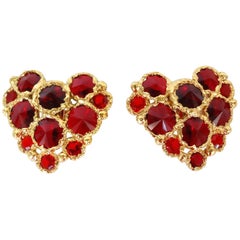 1980's Christian Lacroix Red Gripoix Heart Earrings 