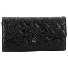 Chanel CC Gusset Classic Flap Wallet Quilted Caviar Long