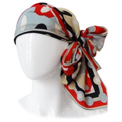 1980's Emilio Pucci Red Geometric Printed Silk Scarf 