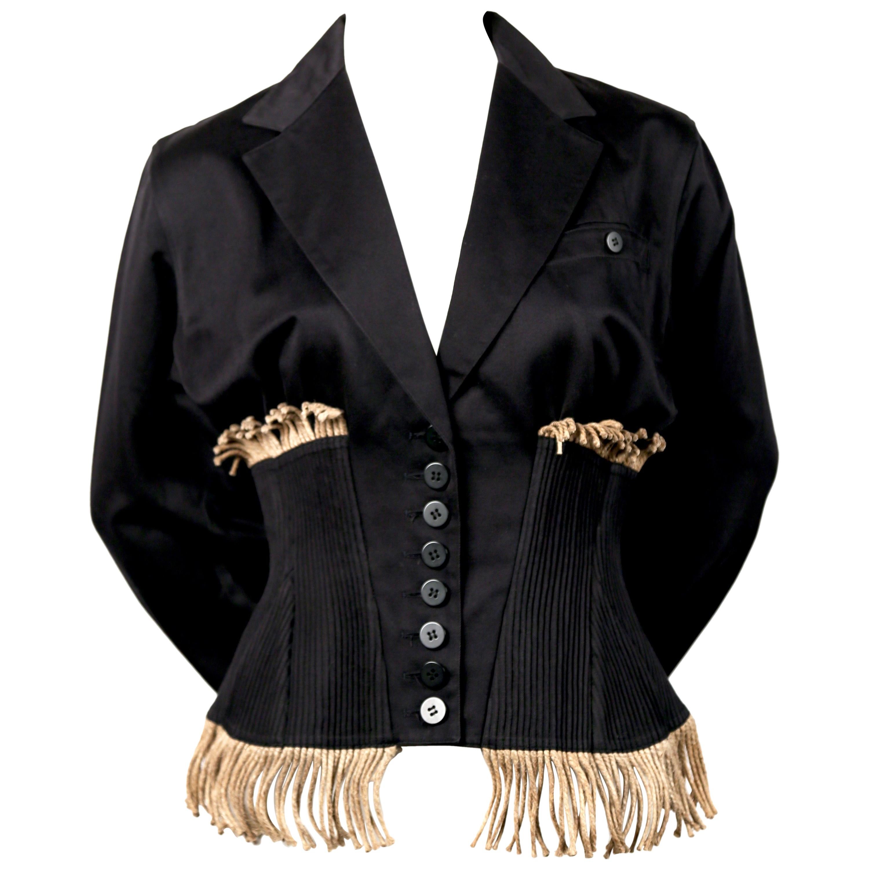 Azzedine Alaïa black cotton corset runway jacket with rope detail, 1988 