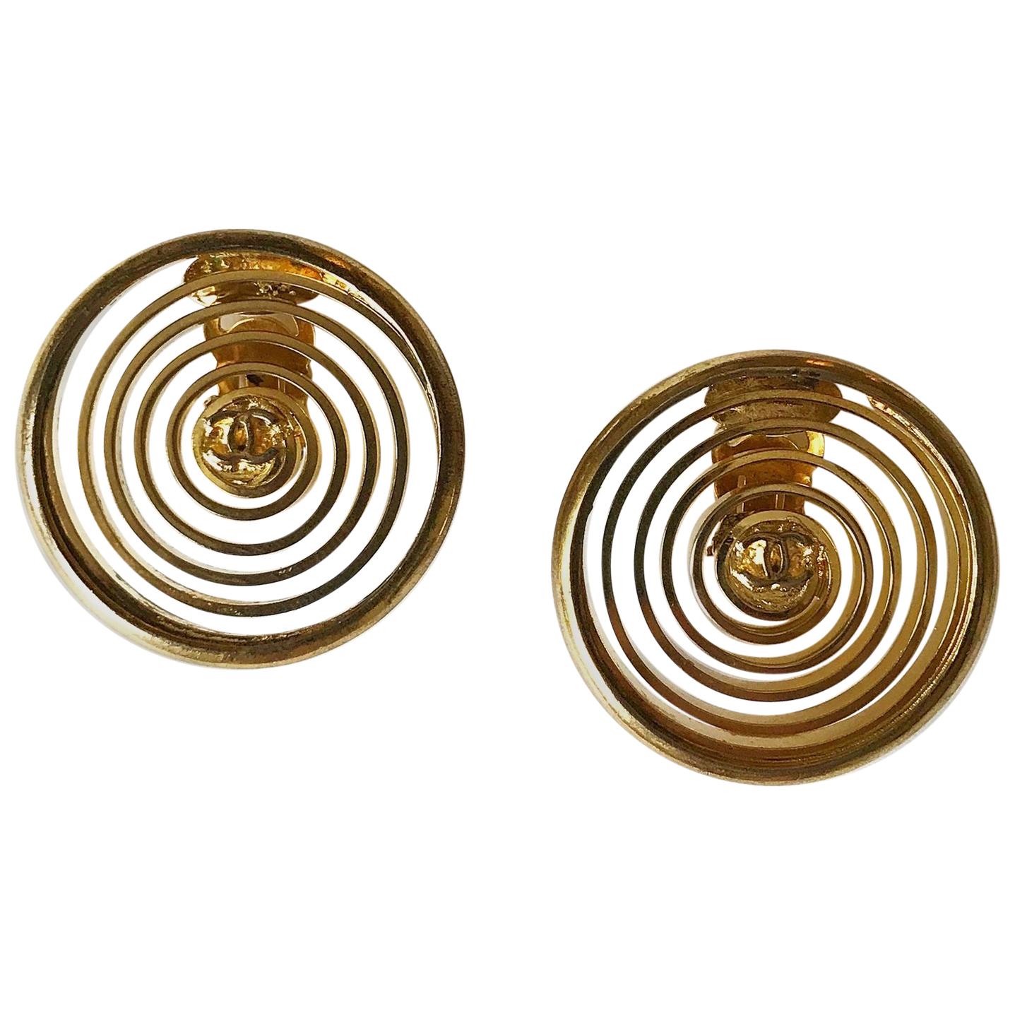 1980s Chanel Gold Plated Spiral Earrings