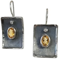Yianni Creations 1.25 Carat Citrine and Diamond Fine Silver and Rhodium Earrings