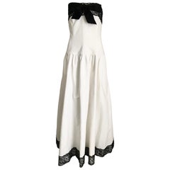 Retro Chanel White and Black Cotton Pique Strapless Cocktail Dress, 1980s 