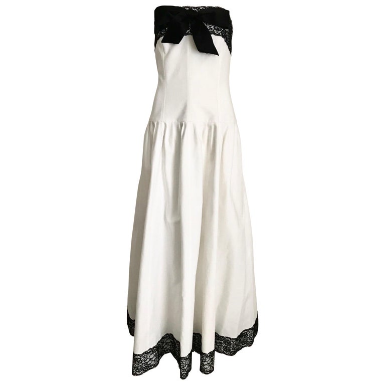 Chanel White and Black Cotton Pique Strapless Cocktail Dress, 1980s