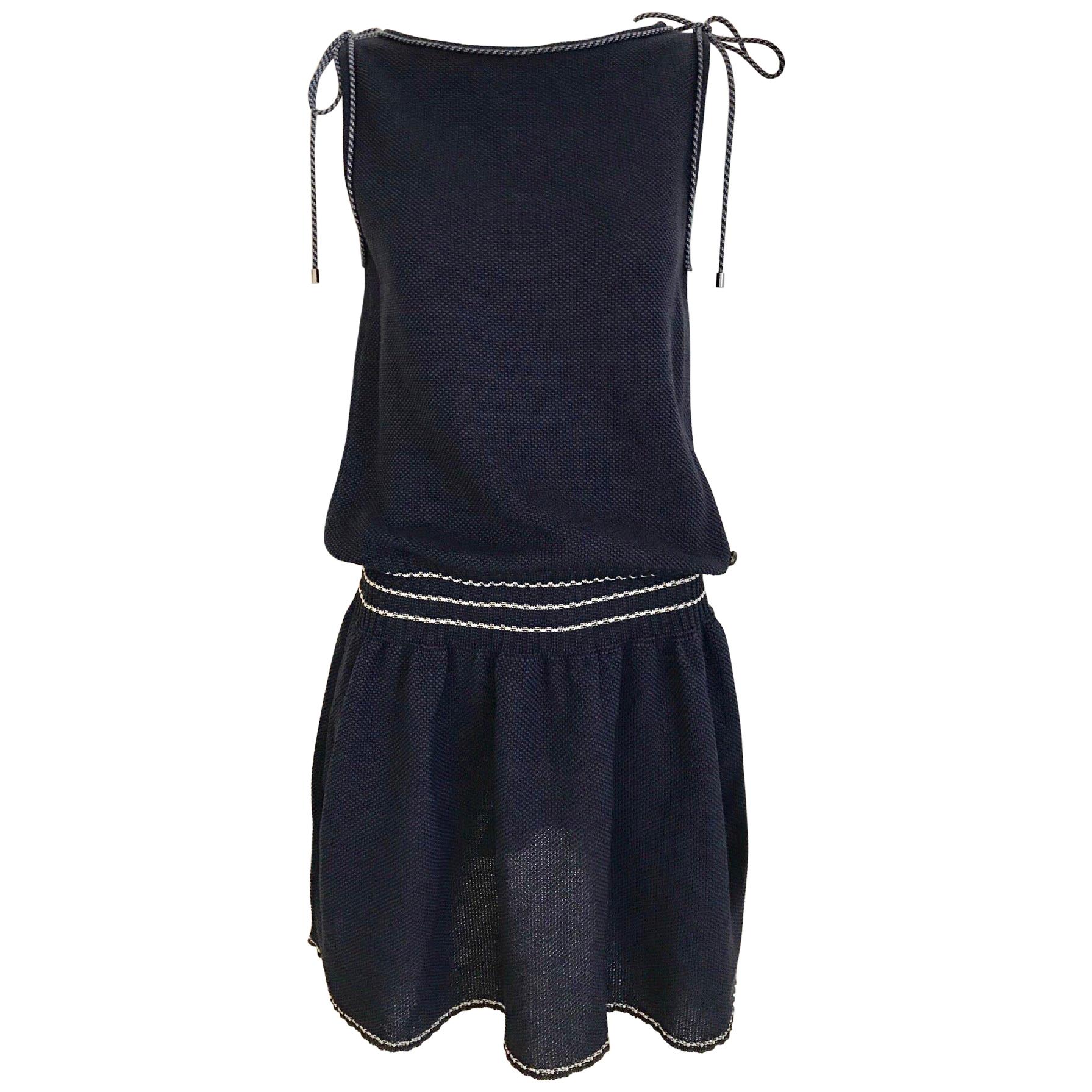 Chanel Navy Blue Knit Drop Waist Dress