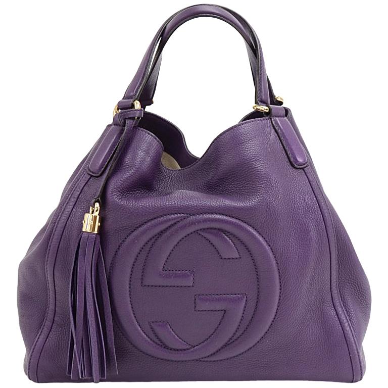 Gucci Soho Purple Calfskin Leather Tassel Handbag