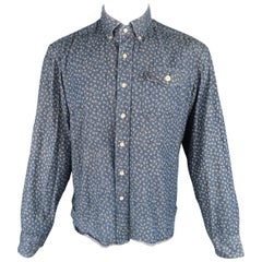 45rpm Size M Indigo Floral Cotton Chambray Long Sleeve Button Down Shirt