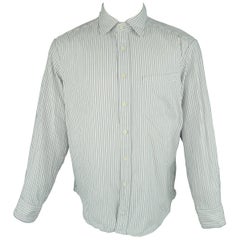45rpm Size M White & Navy Stripe Cotton Long Sleeve Shirt