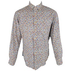 45rpm Size M Beige Multi-Color Floral Print Cotton Long Sleeve Button Down Shirt