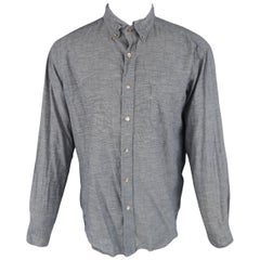 45rpm Size L Muted Navy Cotton Chambray Long Sleeve Button Down Shirt