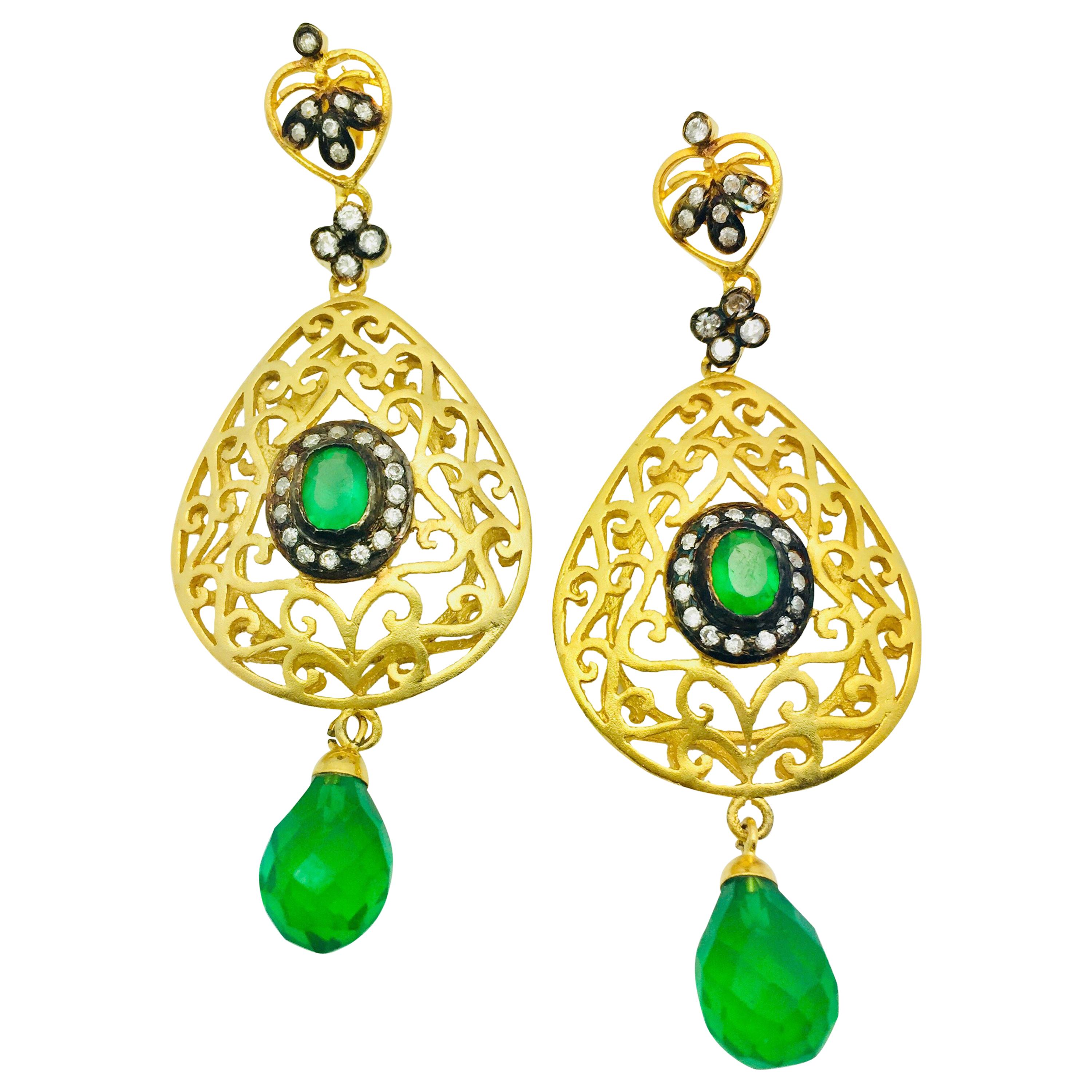 Filigree Faux Emerald Green Earrings