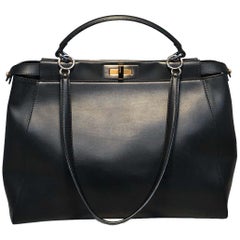 Fendi Black Leather Selleria Peekaboo Shoulder Bag Tote