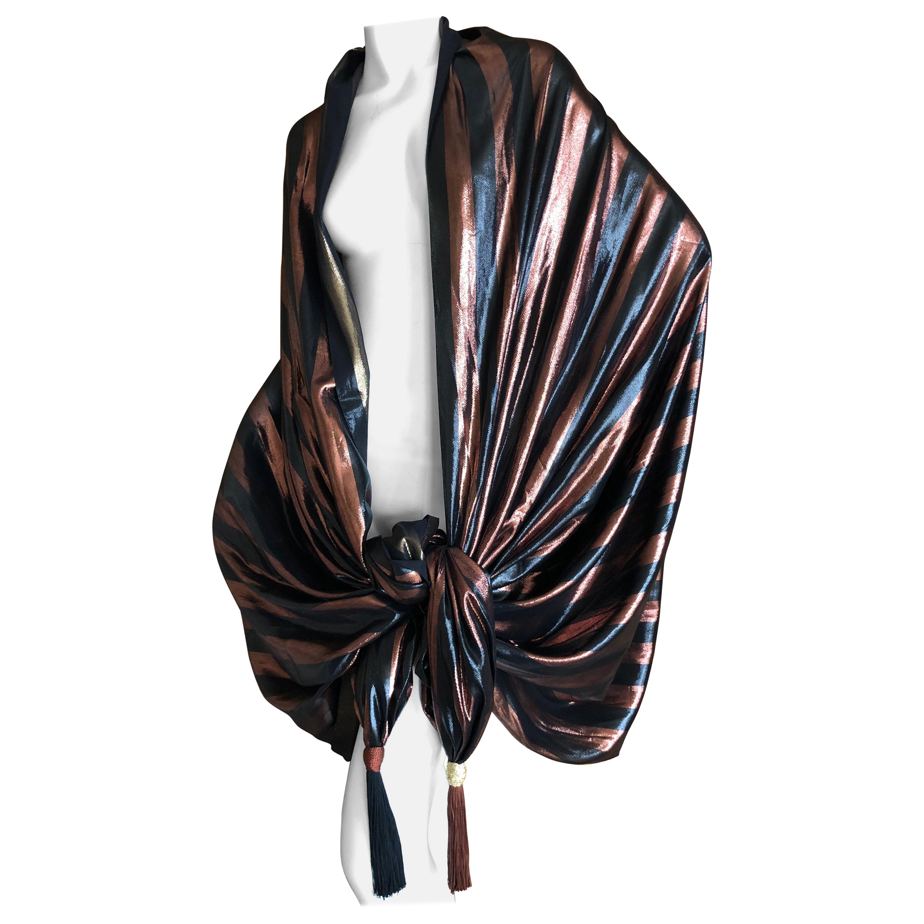 Cardinali Huge Bronze Stripe Silk Wrap Shawl with Tassels Fall 1973 For Sale