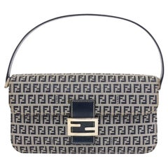 Fendi Navy Zucca Monogram Canvas Shoulder Flap Bag