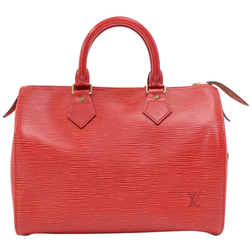 Vintage Louis Vuitton Speedy 25 Red Epi Leather City Hand Bag For Sale