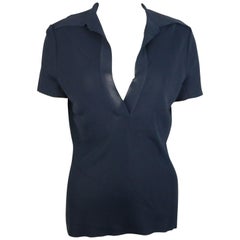 Gucci Navy Knitted V-Neck Polo Shirt