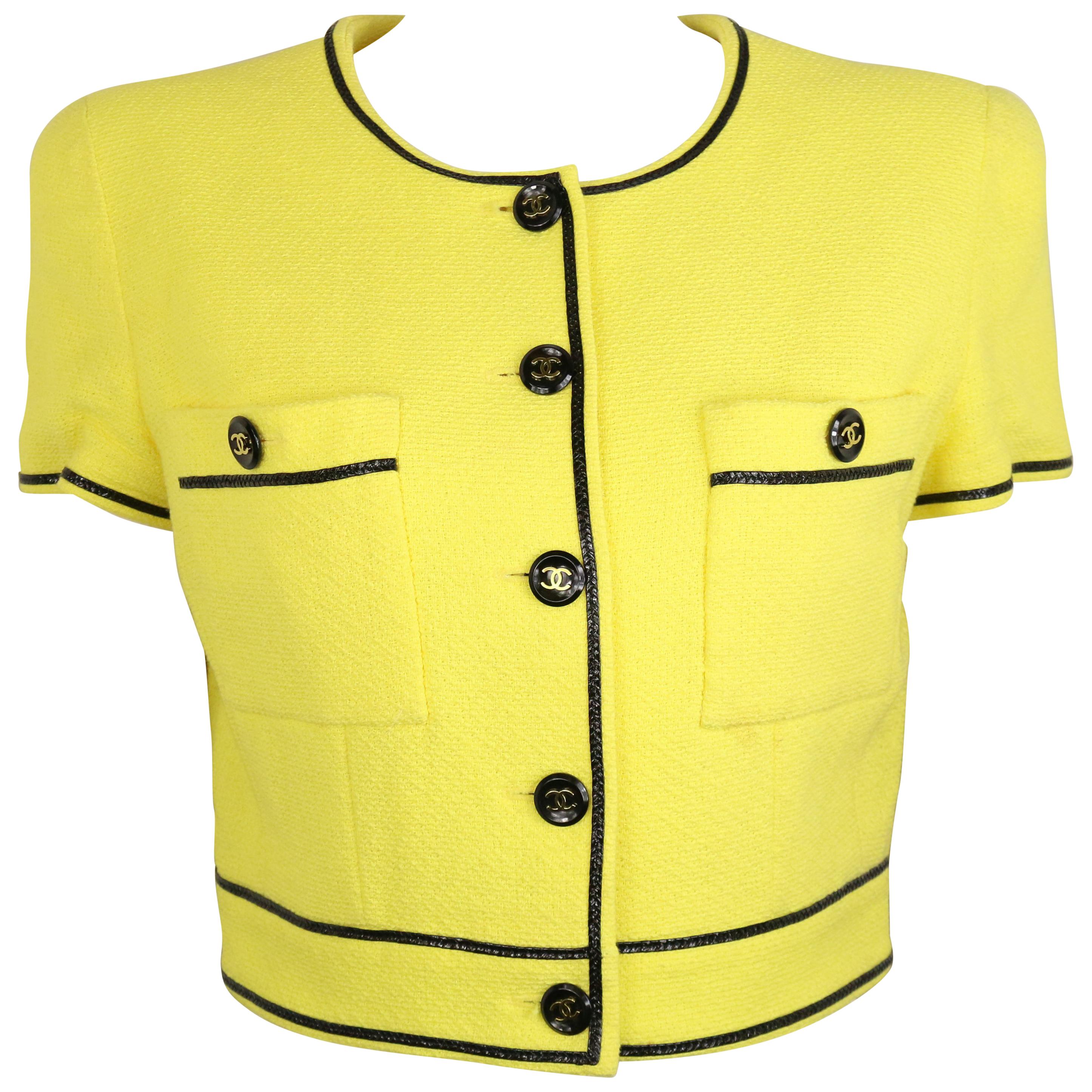 Chanel Yellow Cotton Short Sleeves Cropped Jacket at 1stDibs