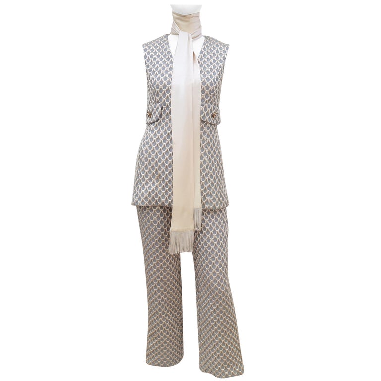 1960’s Saks Fifth Avenue Mod Metallic Vest Pant Suit at 1stDibs