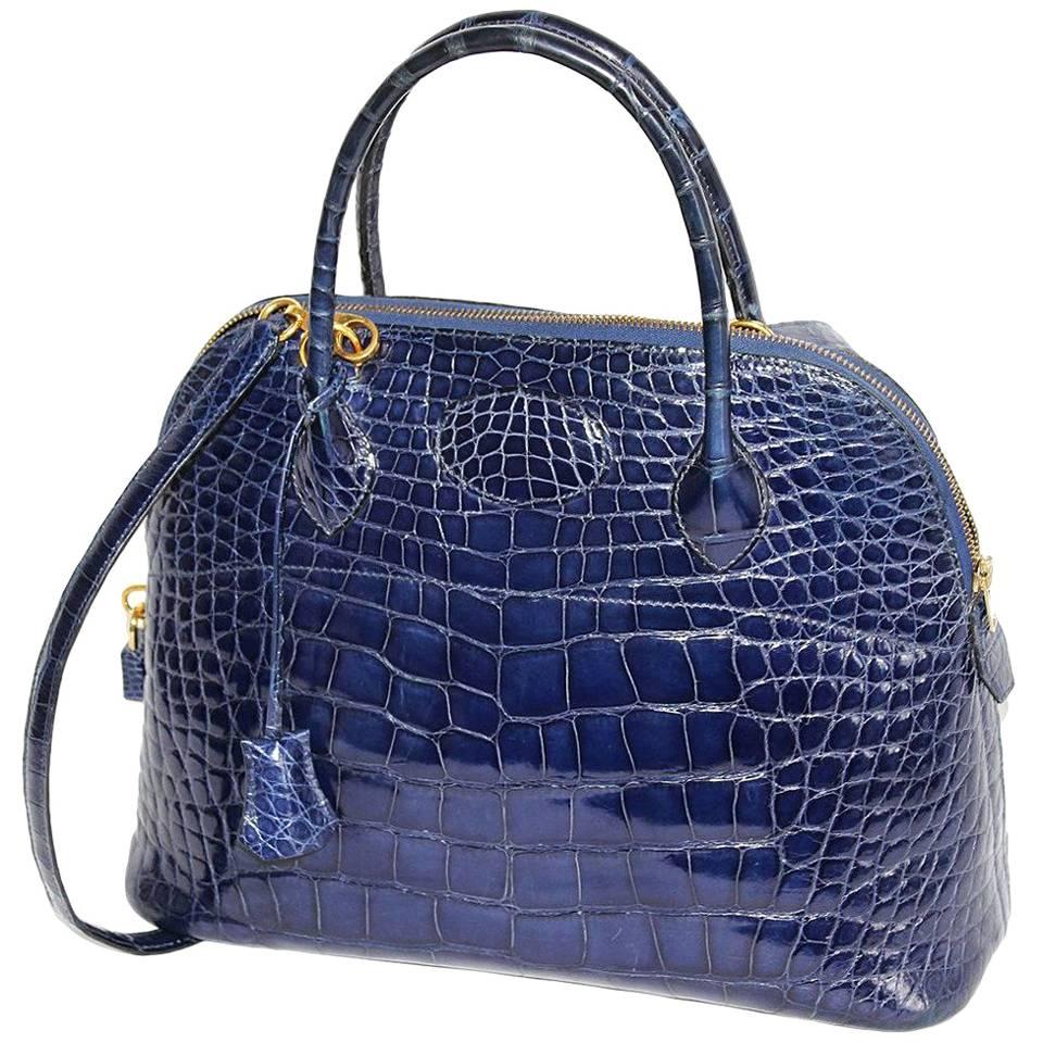 Hermès Fabulous Blue Alligator Bolide Handbag For Sale