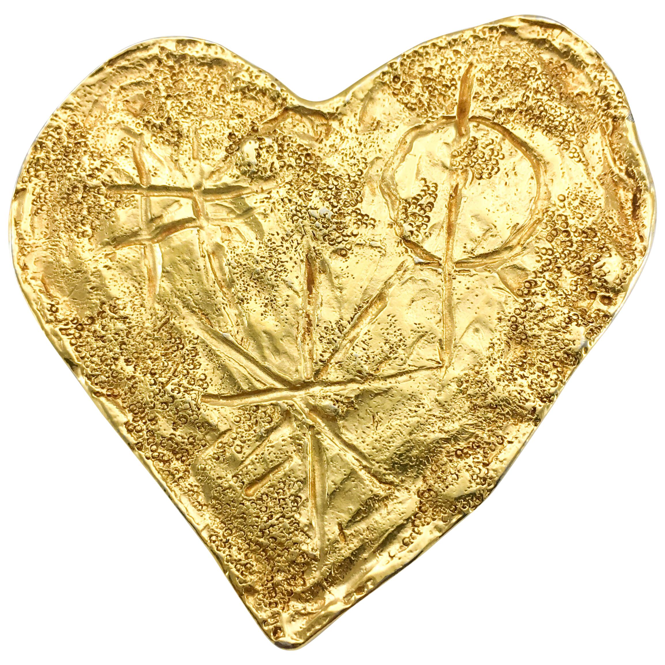 1994 Lacroix Gold-Plated Modernist Heart Brooch, by Goossens For Sale