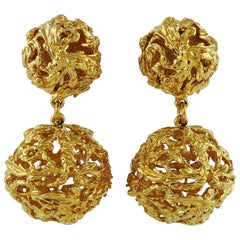 Yves Saint Laurent YSL Vintage Gold Toned Ball Dangling Earrings