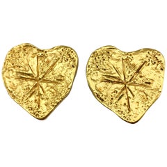 1994 Christian Lacroix Gold-Plated Modernist Heart Earrings