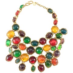 Retro Yves Saint Laurent Haute Couture Chunky Colourful Resin Gem Bib Necklace, 1989 