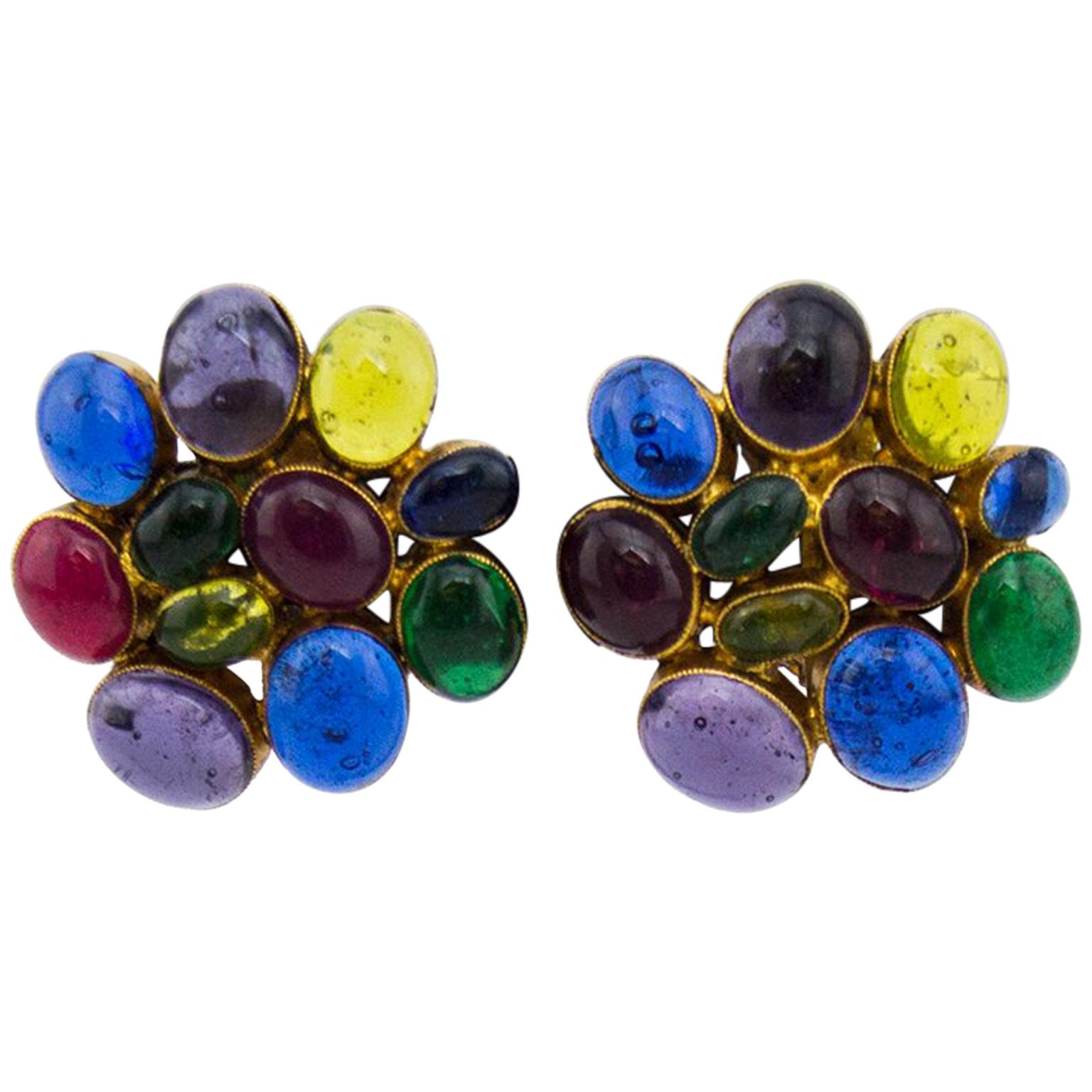Chanel Poured Glass Cluster Earrings, 1980s 