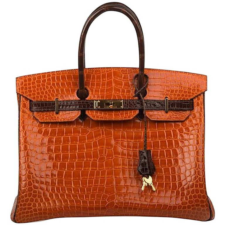 Hermès Special Order Bi-colour Porosus Crocodile Birkin 35cm Bag at 1stDibs