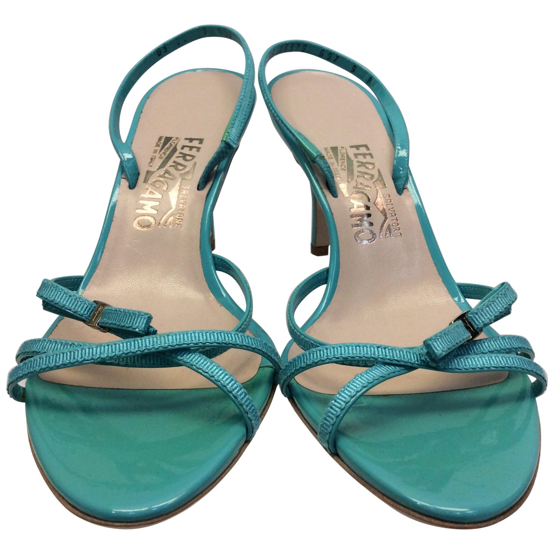 Salvatore Ferragamo Turquoise Strappy Sandal For Sale