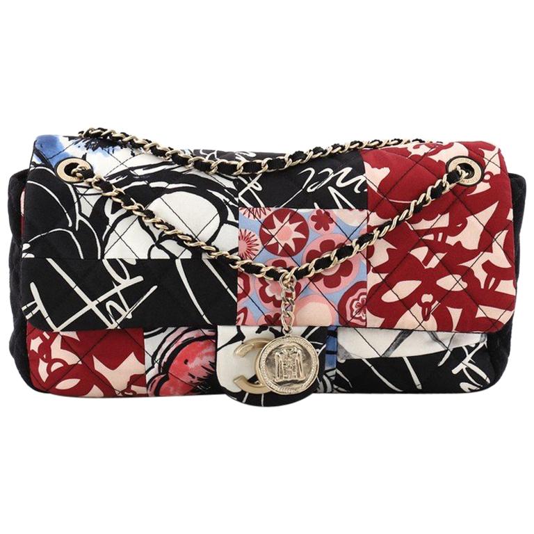 Chanel Classic Single Flap Bag Quilted Patchwork Printed Jersey