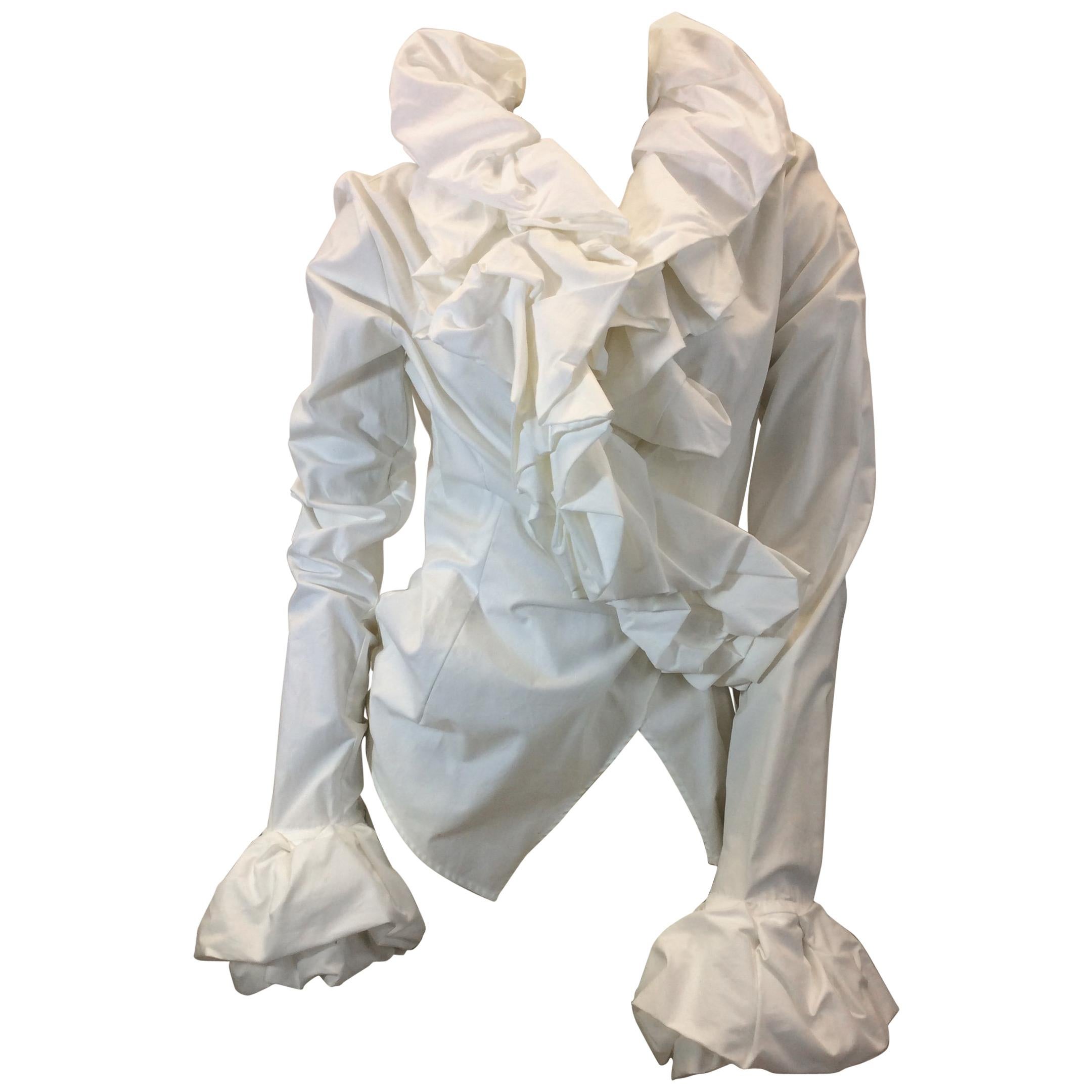 Ivan Grundahl White Ruffle Wrap Shirt For Sale