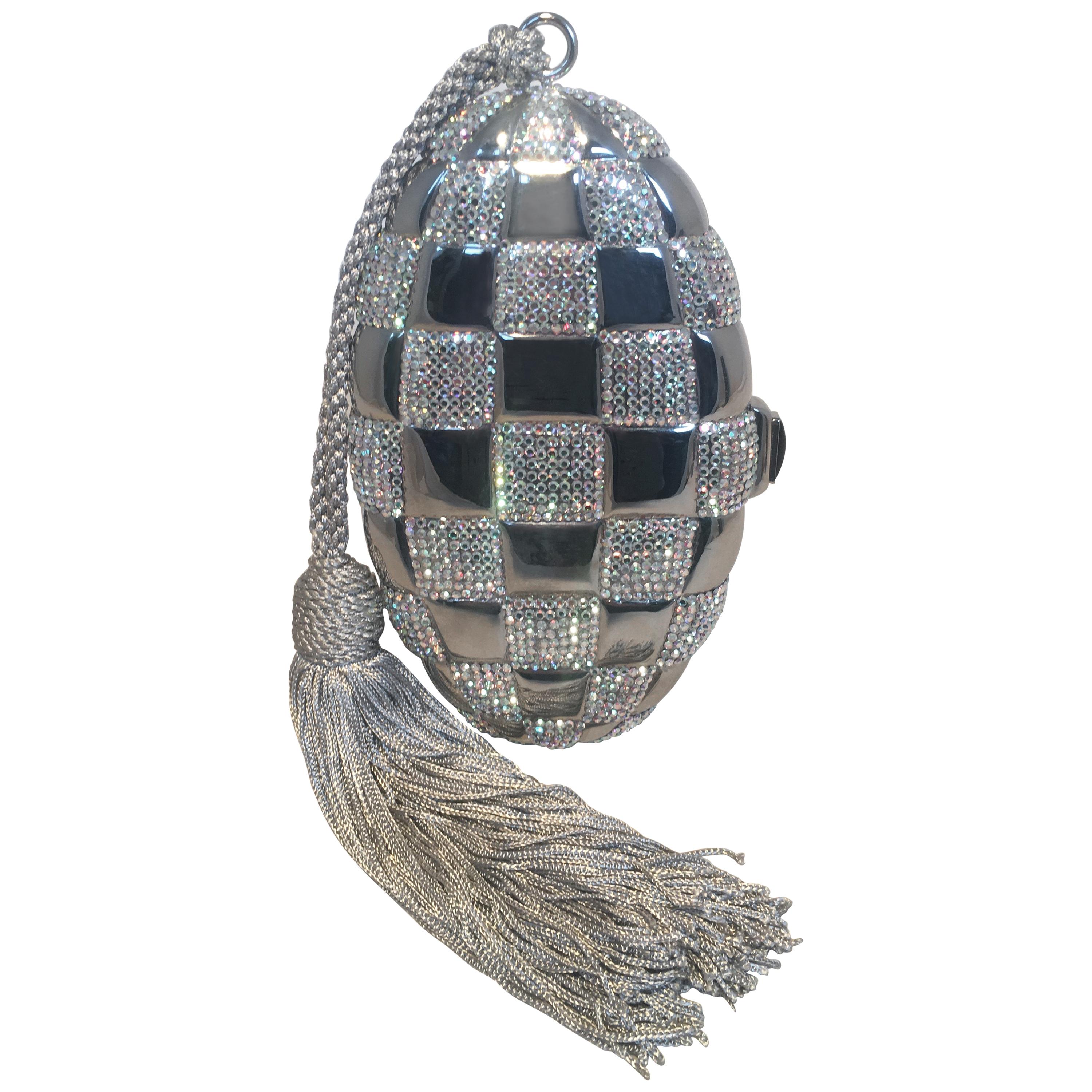 Judith Leiber Swarovski Crystal Checkered Grenade Minaudiere Evening Bag