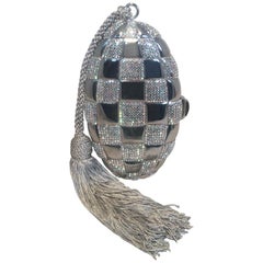 Vintage Judith Leiber Swarovski Crystal Checkered Grenade Minaudiere Evening Bag