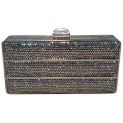 Judith Leiber Silver Swarovski Crystal Stripe Minaudiere Evening Bag Clutch