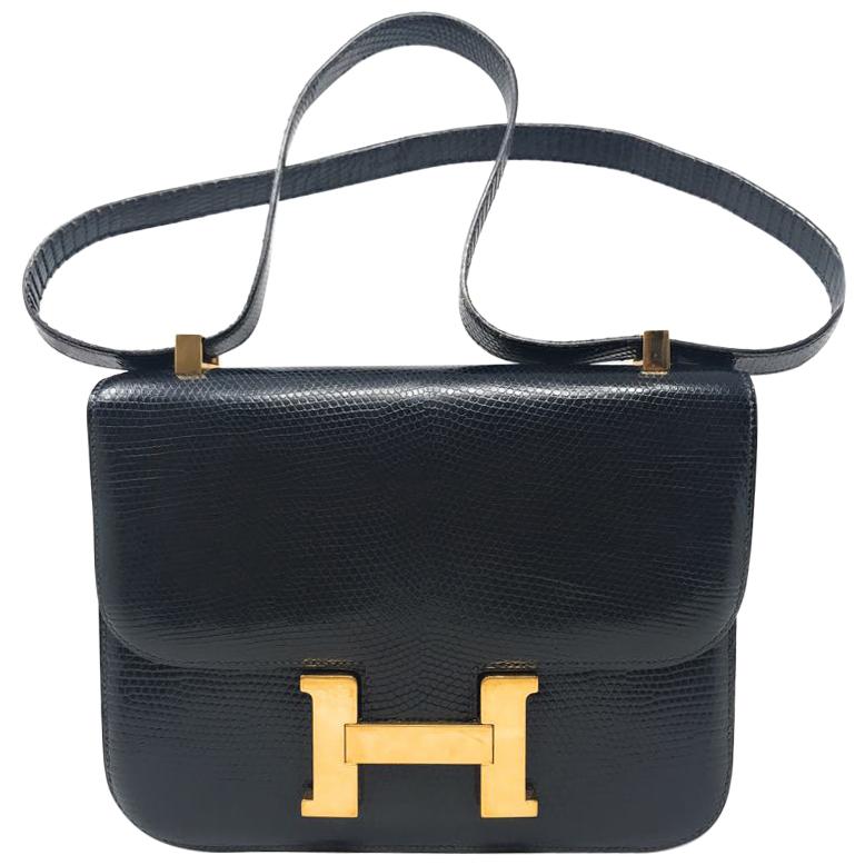 Hermes Constance 18cm Indigo Lizard