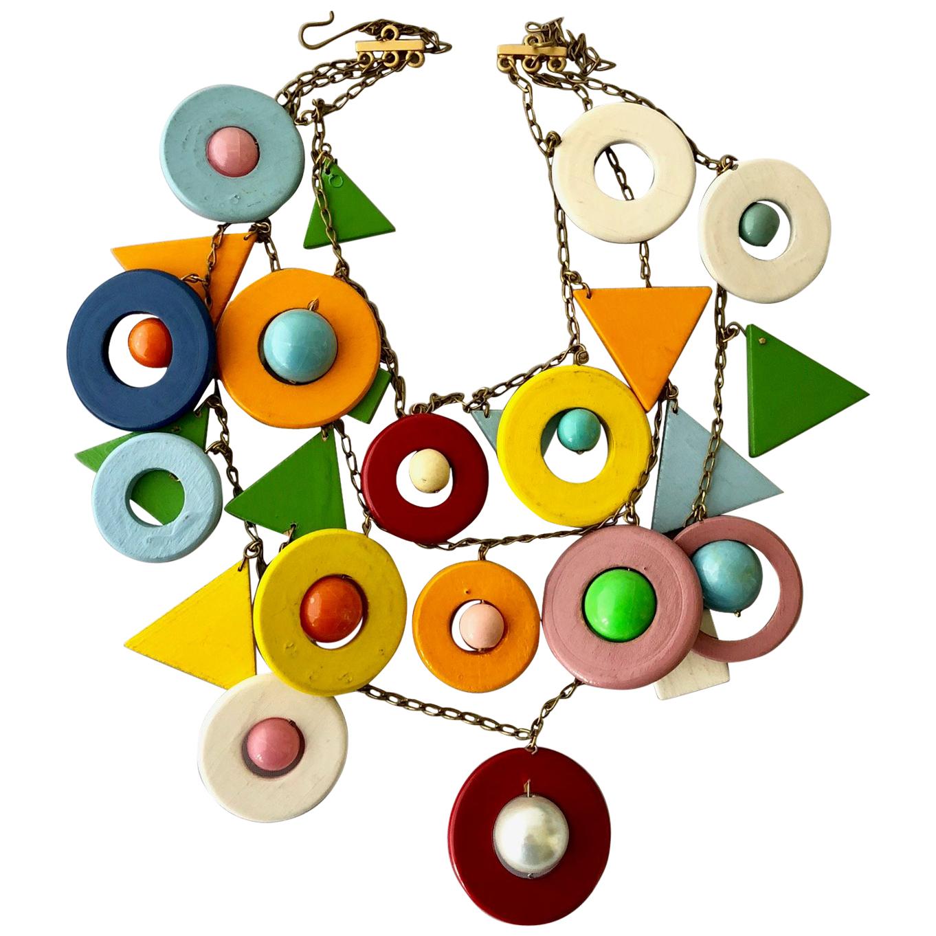 Italian Wooden Pop Art Vintage Bib Necklace, 1960s 