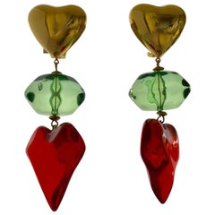 French Heart Dramatic Lucite Chandelier  Statement Earrings 