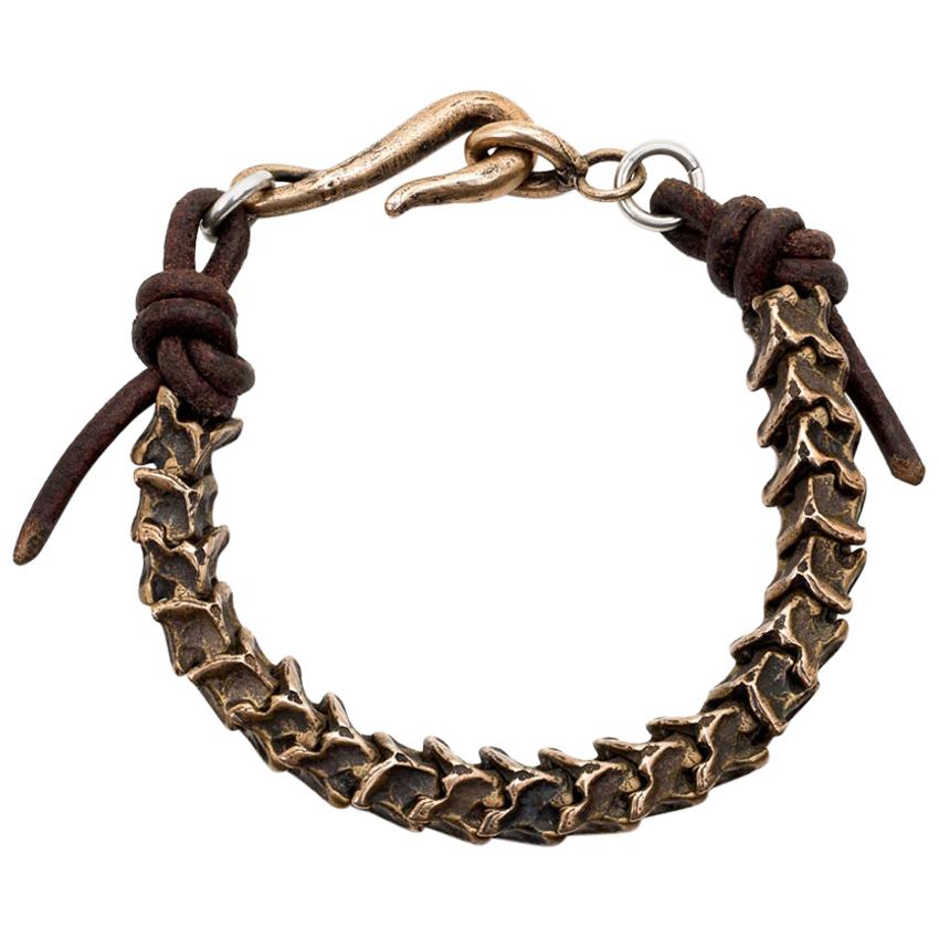 Bronze and Leather Rattlesnake Vertebrae Bracelet For Sale