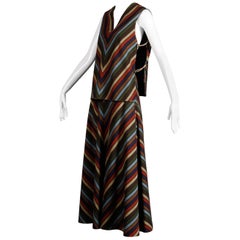 Wool Chevron Striped Metal Chain Vest Top Maxi Skirt 2-Piece Ensemble, 1970s