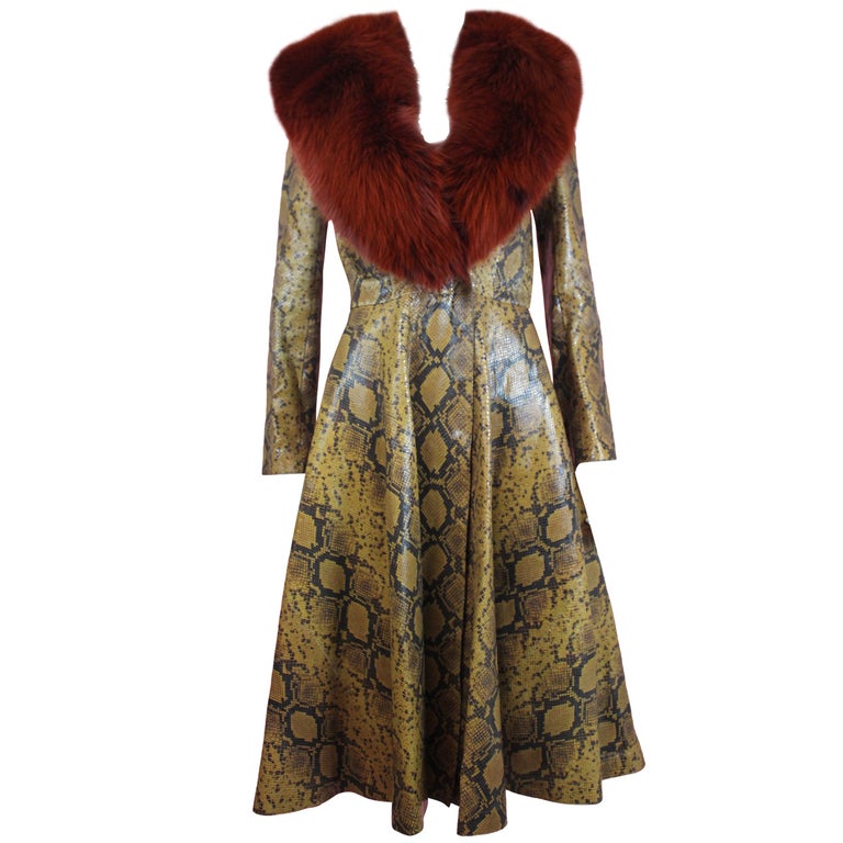 Alexander McQueen Python Embossed Leather and Fox Fur Coat, PreA/W