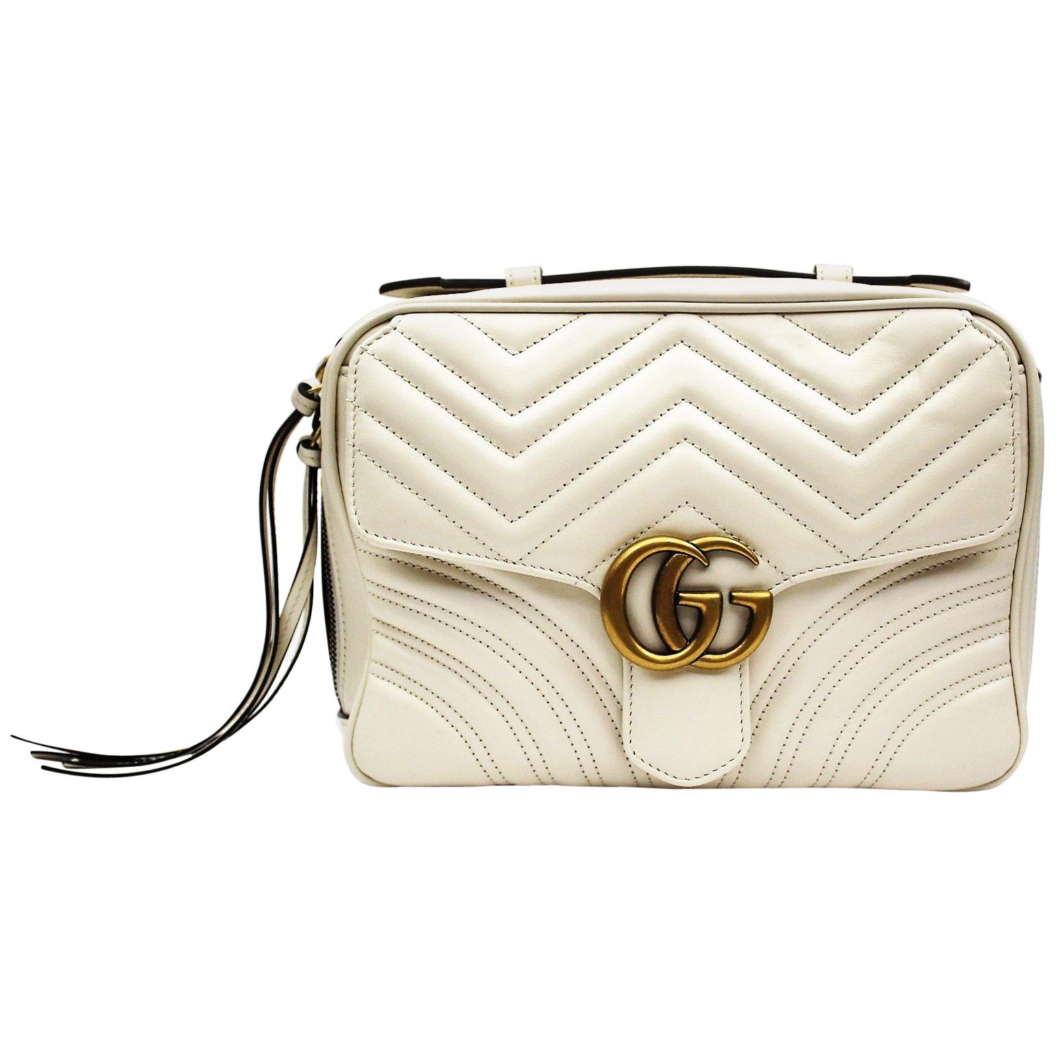 Gucci White Leather Shoulder Marmont Bag