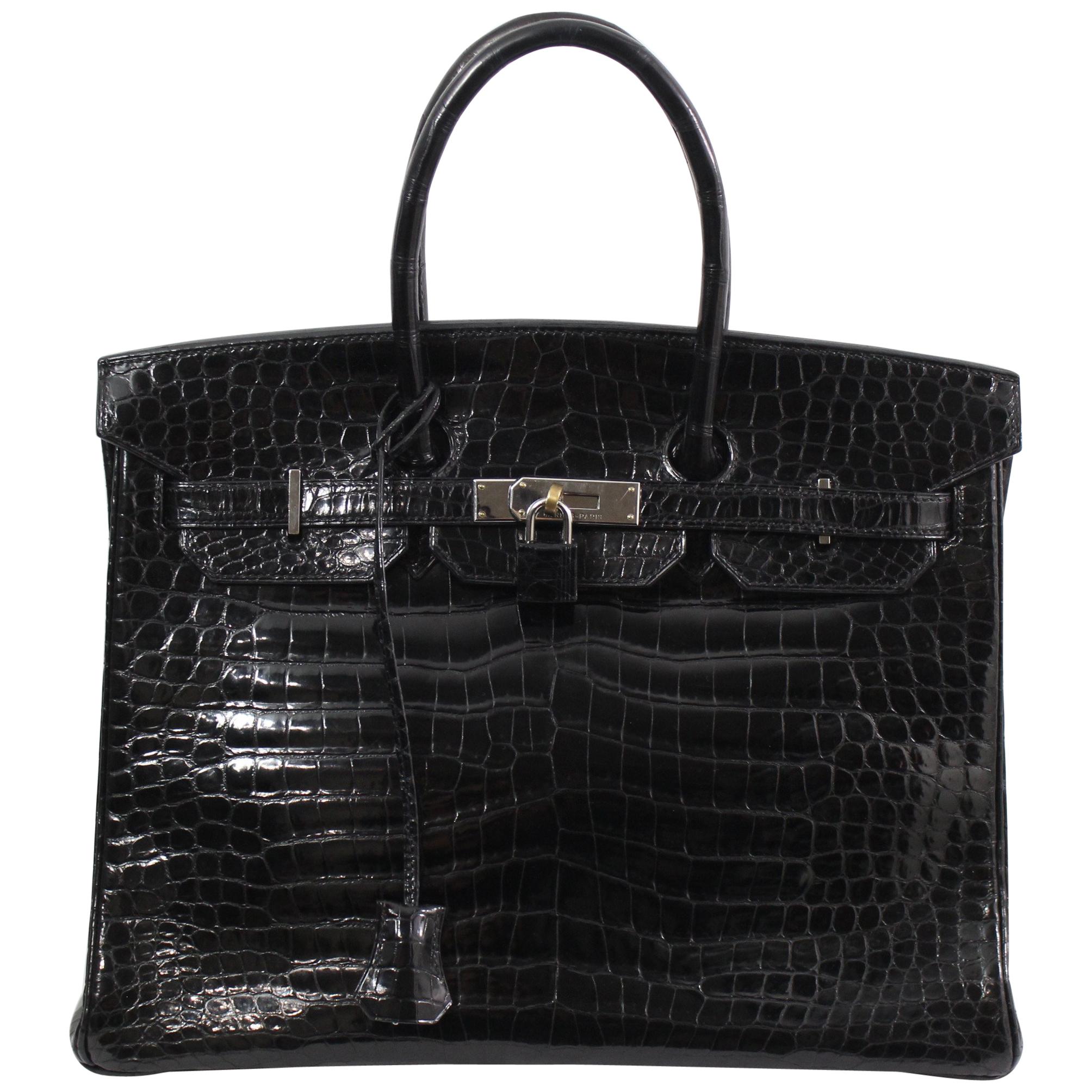 Hermes Black Porosus Crocodile Leather Birkin 30 Bag, 2005 