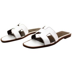 Hermes White Leather Oran Sandals
