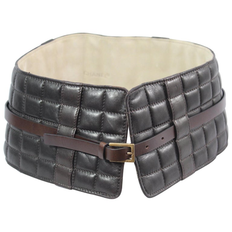 Chanel Wide Brown Leather Belt / Corset. Size 8085 For Sale at 1stDibs