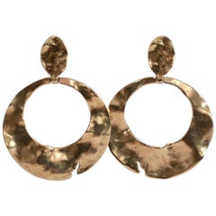 Goossens Paris Hammered Gold Circle Drop Earrings